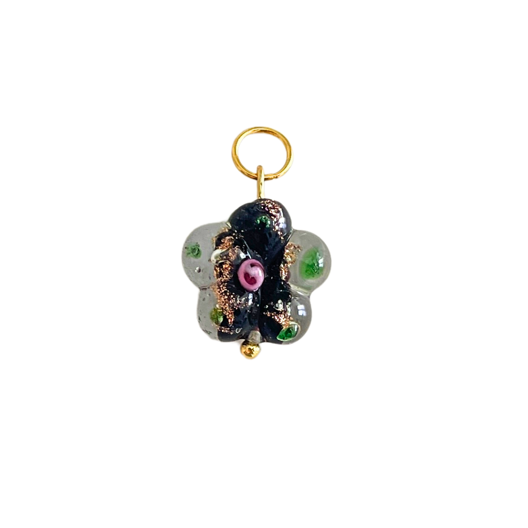 Dark Handmade Glass Flower Charm